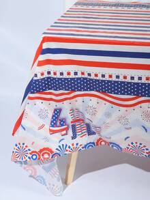 1片 137*274CM/54*108寸紅藍條紋圖案一次性桌布，完美適用於紀念日的主題派對 - 彩色 - 查看 1