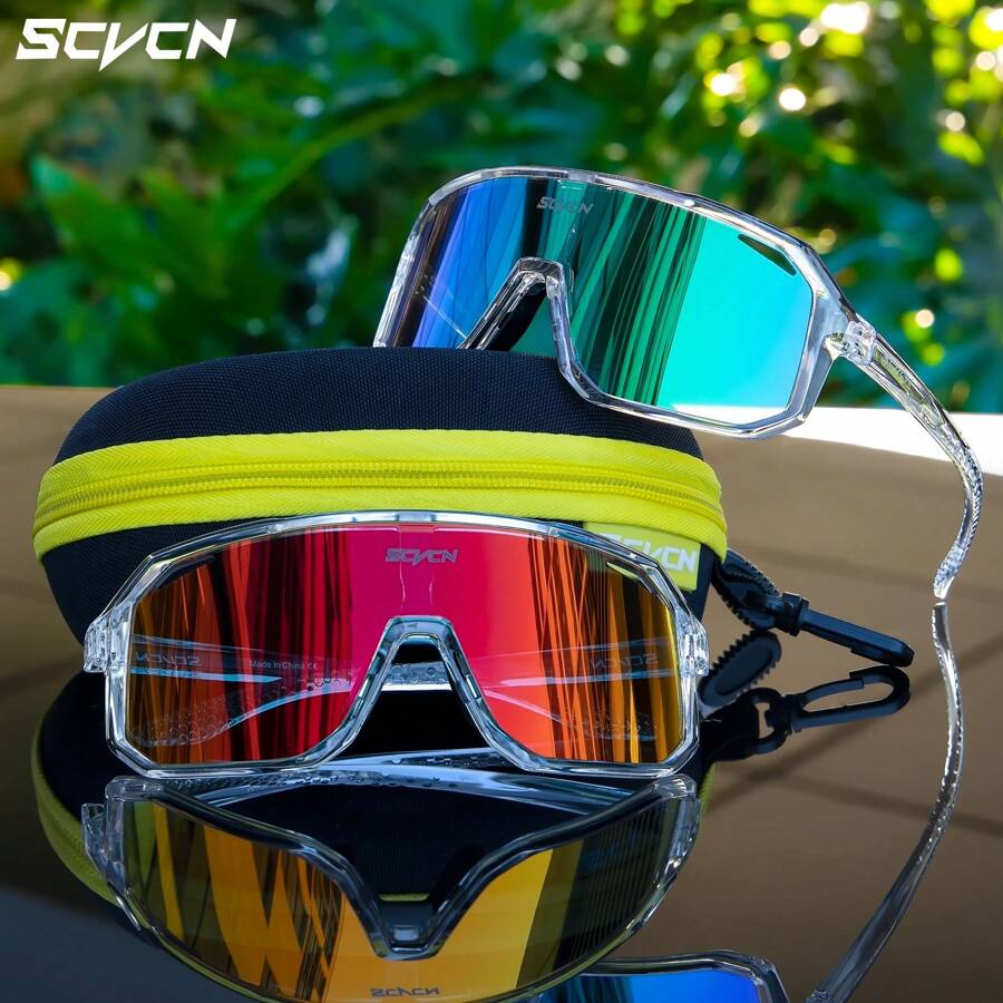 SCVCN Transparent Frame Bike Cycling Glasses MTB Mountain Road Racing Equipment Men Women Outdoor Sport Glasses Bicycle Hiking Driving Fishing Golf Accessories Travel Camping Glasses Street Photography Decorations - 無色 - 查看 1
