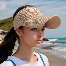 1pc Solid Color Knitted Sun Hat, Elastic And Breathable, Fashionable And Casual, Sun Protection For Women And Girls, Outdoor Activities In Summer - Multicolor - View 6