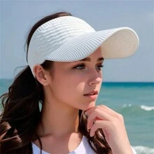 1pc Solid Color Knitted Sun Hat, Elastic And Breathable, Fashionable And Casual, Sun Protection For Women And Girls, Outdoor Activities In Summer - Multicolor - View 5