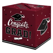1 pieza Caja de decoración para fiesta de graduación con tarjeta de bendición de tema de graduación y caja de regalo - Burdeos - Ver 1