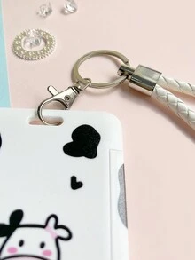 1 pezzo Adorabili coperture per carte di credito animate per ragazze e donne con disegni animali e fiori. Porta carte d'identità portatile anti-smarrimento per studenti con custodia per autobus e cinturino a mano per tessere d'identità. - mucca piccola - Visualizzare 3