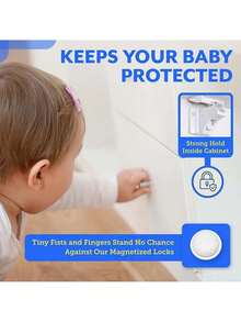 Babyproof Magnetic Cabinet Locks - Keep Your Little Ones With Adhesive Easy Installation & Key Holders - White - View 6