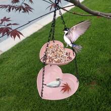 806 Dual-Layer Heart-Shaped Bird Feeder With Three Chains, Plastic Material, Double-Layer Hanging Tree Bird Feeder, Multi-Color Optional, Rainbow Bird Bath, Hanging Feeder, New Bird Bath, Outdoor Balcony Garden Bird Feeder, Water Feeder, Bird Bath, Garden Courtyard Decoration Dual-Purpose Style