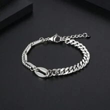 1 chiếc vòng tay kiểu Cuban Link nhiều lớp tối giản, chất liệu thép không gỉ mạ bạc, phù hợp cho cả nam và nữ, phong cách đường phố. - Bạc - Xem 2