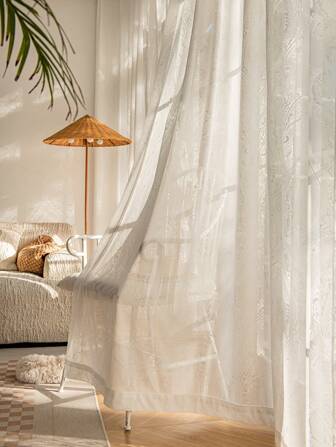 1入白色歐式花卉紋織物簾，現代風格聚酯纖維紗簾，適用於家居臥室、客廳、廚房、餐廳等，最小尺寸適用於小窗戶