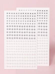 STARTTOOS 2PCS Multi-Grain Silver White 3D Faux Rhinestone & Pearl Face Decor Stickers For Women, 3D Facial Decoration Gems For Festival Gift, DIY Music Festival, Party, Makeup Ball, Eye Tail & Face Decoration - White - View 2
