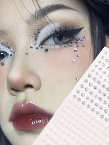 STARTTOOS 2PCS Multi-Grain Silver White 3D Faux Rhinestone & Pearl Face Decor Stickers For Women, 3D Facial Decoration Gems For Festival Gift, DIY Music Festival, Party, Makeup Ball, Eye Tail & Face Decoration - White - View 5