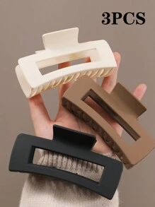 4 Pcs Solid Color Retro Classic Fashion Simple Rectangular Large Hair Clips