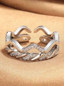 1pc Sweet & Cool Simple Diamond Inlaid Twisted Wave Pattern Ring For Women, Open Design Stacking Ring, New Fashionable Knuckle Ring - Twisted Wave Pattern Ring - View 1