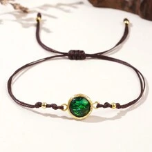 1入新款波西米亞復古極簡風格珠寶，真空電鍍銅珠裝飾樹脂可調節手鐲，夏季男女款魅力珠寶禮物，日常佩戴 - 彩色 - 查看 5