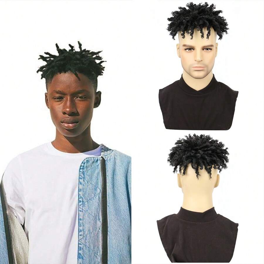 Synthetic Short Dreadlock Topper 3 Inch Afro Dreadlock Topper Hair Extensions Clip On Hair Extensions Messy Hairpieces For Men And Women - Black - View 1