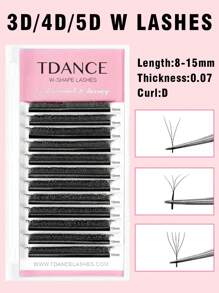 TDANCE TDANCE 1 caixa 12 fileiras Extensão de Cílios W Formato 3D 4D 5D Pré-fabricado W Cílios Falsos em Forma de Trevo 3D Fans de Cílios Flor em Flor 0,07 D 8-15mm