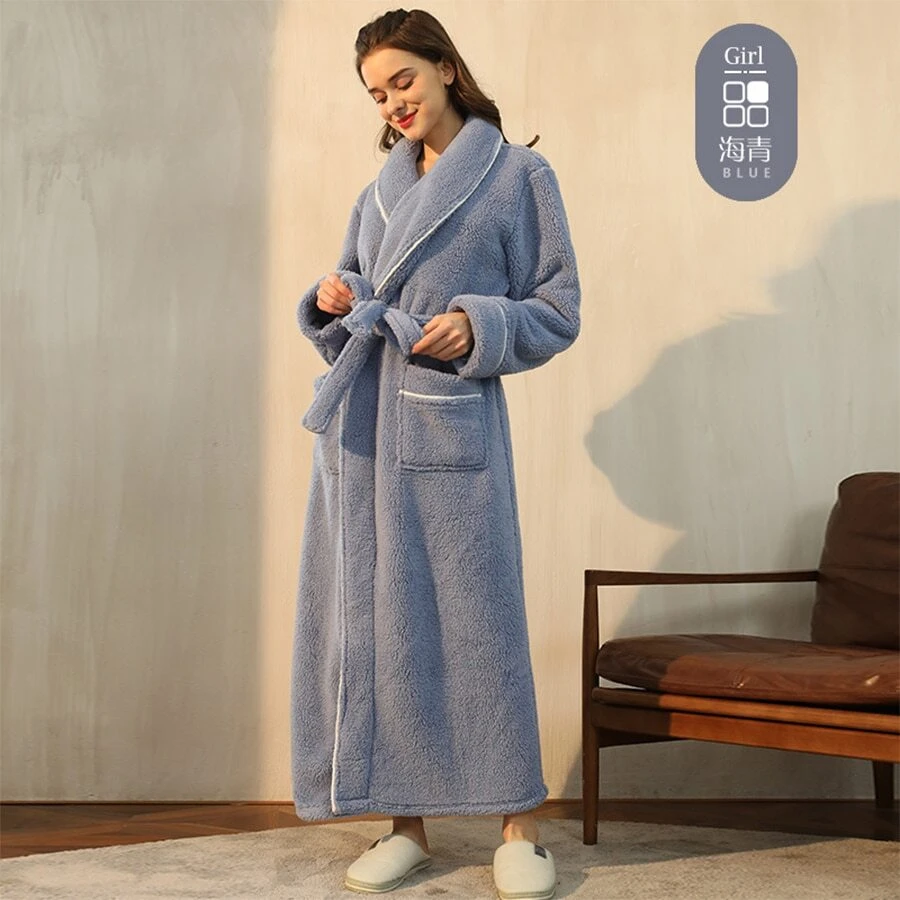 1pc Autumn/Winter Thickened Velvet Bathrobe For Men And Women, Plus Size, Luxury Style, Long Sleepwear, Couples Dressing Gown - Multicolor - View 1