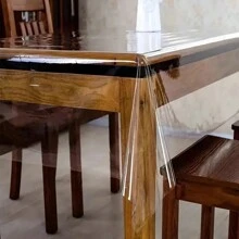 1pc Clear PVC Plastic Tablecloth, Transparent Oil-Proof Wiping Clean Table Cover, Foldable For Dining Table, Party And Camping Table Protection, Home Kitchen Decoration, Can Be Cut To Fit - Transparent - View 5