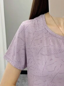 夏季运动单件装女士迷彩透气户外攀岩/跑步/健身/骑行速干T恤上衣高尔夫球衫运动服 - 紫色 - 查看 3