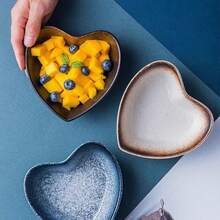 Creative Heart Shaped Ceramic Bowl, Dish, Plate For Salad, Fruits, And Snacks - Multicolor Heart Salad Bowl - View 3