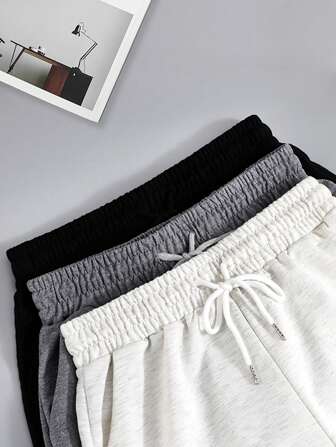 3pcs Solid Color Casual Shorts, Drawstring Elastic Waist Running Fitness Shorts, Women's Activewear Summer Shorts Jogger Shorts Women Boxer Shorts