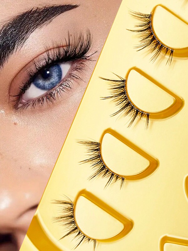5 Pairs Half Lashes Clear Band Soft Natural Cat Eye Lashes Makeup Tool Extension Fluffy Faux Mink Lashes-Half Lashes Clear Band Eyelashes Cat Eye False Eyelashes Short Soft 3d Faux Mink Eyelashes Soft Natural Makeup-Mini And Cute Super Short Half Eye Lashes With Thin And Transparent Stems-False Eyelashes-Cils-Short-False Eyelashes Naturel