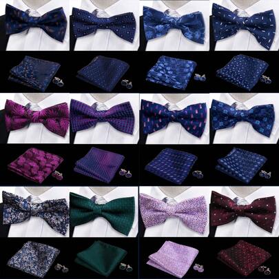 1set Necktie, Pocket Square, And Cufflinks Set For Business Or Party Events Men Necktie