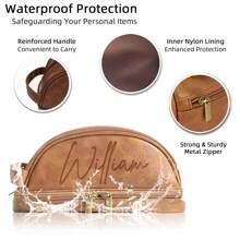 Personalized Toiletry Bag For Men, Customized Leather Travel Toiletries Bag Large Capacity, Makeup Bag ,Customized Groomsmen Dopp Kit Shaving Bag, Father Day Gift, Birthday, Husband, Grandpa, Christmas Wash Bag For Bathroom College Dorm Portable Multifunctional Student - Brown - View 4