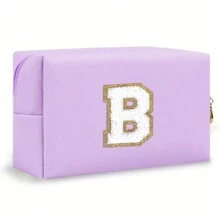Initial Letter Patch Makeup Bag, Preppy Portable Chenille Letter Cosmetic Bag With Zipper, PU Leather Waterproof Travel Toiletry Bag Monogram Make Up Pouch For Women Girls (Letter A~Z) Makeup Organizer Makeup Storage Bag Mini Pouch Travel Small Makeup Case Accessories Make Up Holder Brush Bag Make Up Container Cosmetic Bag Travel Essentials Ladies Accessoires Travelling Stuff Makeup Bags Makeup Pouch Make Up Pouch - Màu tím - Xem 20