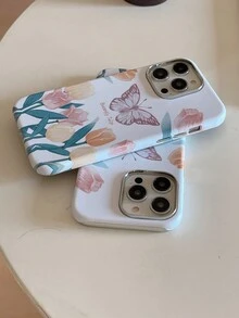 Funda para teléfono con carcasa blanda con estampado floral de mariposas y tulipanes, galvanizada, película dos en uno, a prueba de caídas, compatible con Apple iPhone - Multicolor - Ver 6