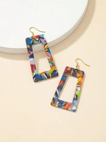 1pair Cute Colorful Geometric Square Shaped Earrings, Summer Ladies' Fashion Jewelry For Travel & Vacation, Gift - Multicolor - View 6