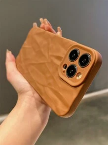 一个皱纹纹理图案手机壳，适用于 iPhone 15 Pro Max/14 Plus/13 Pro Max/12/11/7G/7P/IX/XR/XS MAX，TPU 软手机壳 - 棕色 - 查看 4