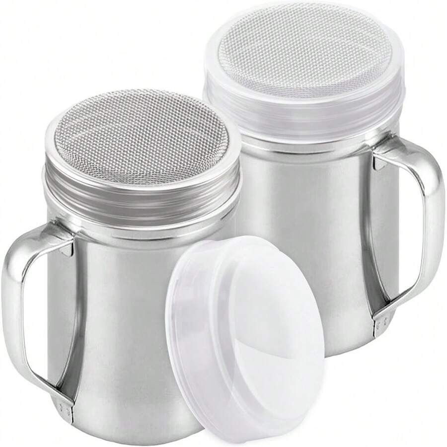 1入不銹鋼撒粉器，帶手柄不銹鋼粉糖撒器，適用於生粉可可粉咖啡粉麵粉，糖霜網篩