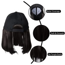 Baseball Cap Wigs For Women Black Hat With Bob Hair Extensions Attached Synthetic Hairpieces Short Wig Adjustable Caps