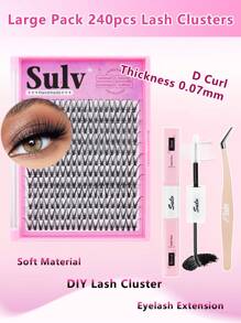 Sulv Lash  Luxe Bold Cluster Lashes Kit 8-10-12mm Mixed/10-12-14mm Mixed/10-12-14-16mm Mixed/14-16-18mm Mixed/14-16-18-20mm Mixed Individual Lash Extensions Newbie's Five-Second DIY Dramatic Volume Eyelash Wispy Faux Mink Lash Mixed Length Tray With Bond & Seal, Applicator At Home - Black - View 1