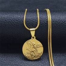 SAINT MICHAEL PROTECT US Archangel Stainless Steel Necklaces Chain Men/Women Gold Color Choker Necklace - Necklace - View 3