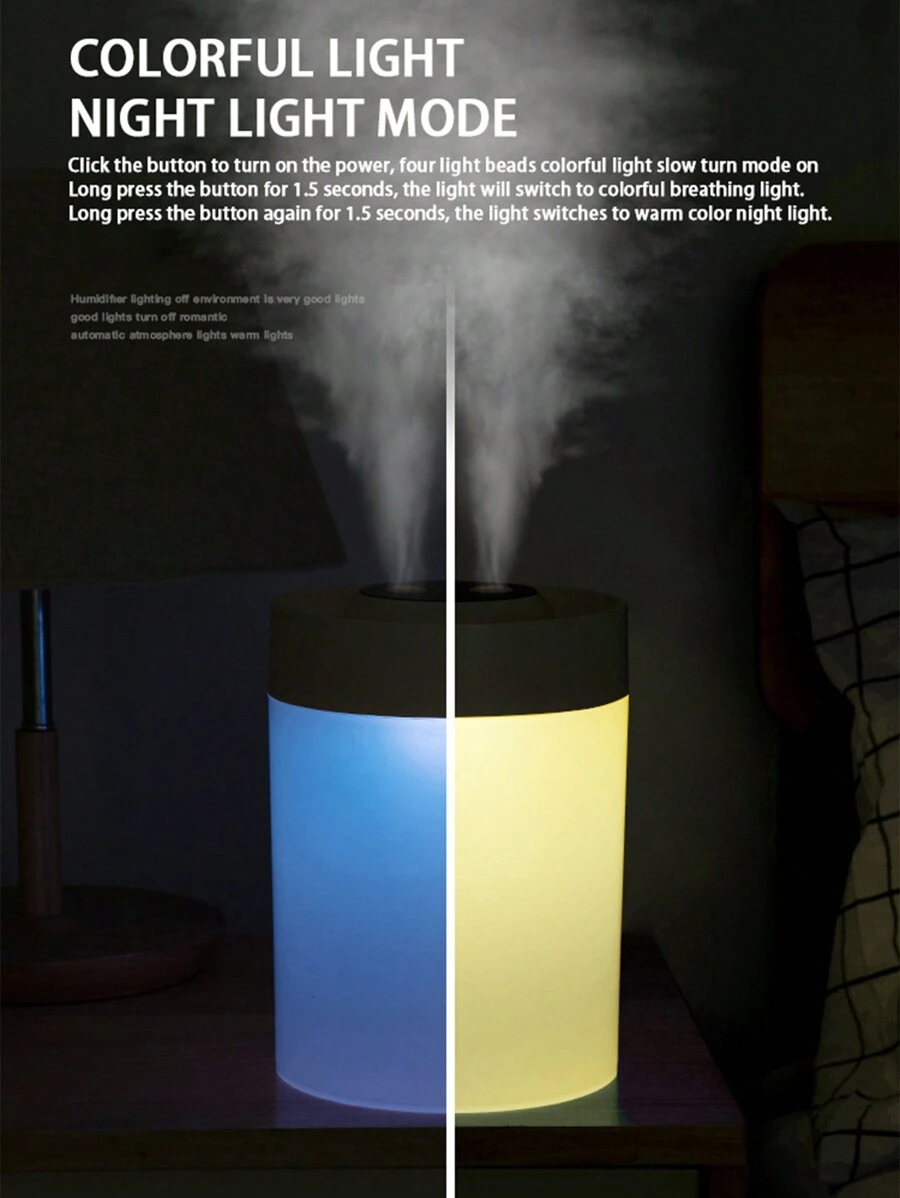 Humidificador Mini 250ml - Luz Nocturna 7 Colores (28dB Silencioso)