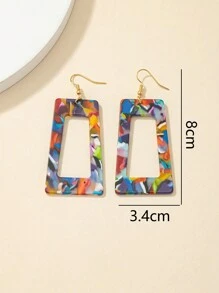 1pair Cute Colorful Geometric Square Shaped Earrings, Summer Ladies' Fashion Jewelry For Travel & Vacation, Gift - Multicolor - View 2
