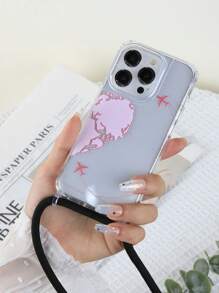 手机挂绳 飞机地图印花 透明时尚斜挎手机壳 带挂绳，国际版，非国内版 - 粉色 - 查看 3