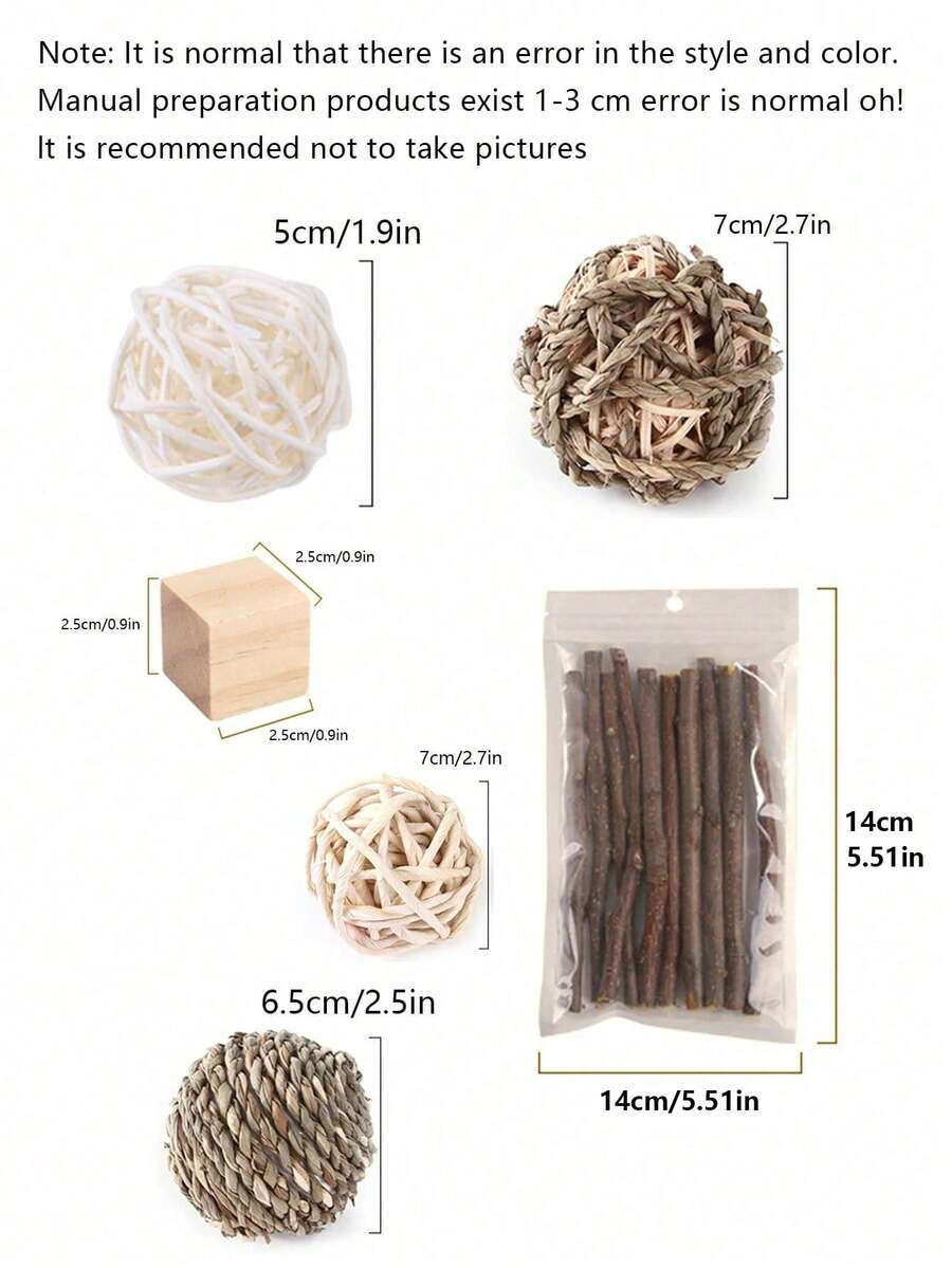 8pcs New Wooden Pet Toys Set, Suitable For Hamster, Rabbit, Guinea Pig