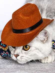 1pc Pet Cowboy Hat With Star Decoration, Cosplay Pet Accessory For Cats And Dogs - Brown - View 8