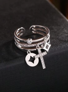 1pc European And American Personality Simple Inlaid Diamond Multi-Layer Cross Pendant Lady Single Ring Banquet Party Date Gift