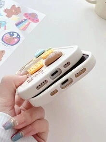 Cartoon Bear With 3D Cheese Pattern Silicon Phone Case With Sliding Cover Compatible With IPhone 14 Pro Max/13/11/12, Full Protective Cover For Women, Anti-Drop