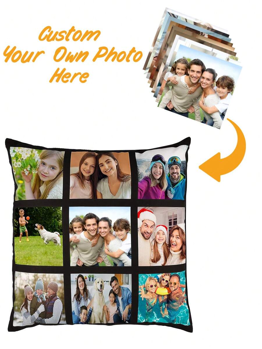 1 pièce Taie d'oreiller personnalisée avec grille de 9 photos DIY, housse de coussin imprimée sur un seul côté pour les amoureux, les animaux de compagnie, les amis, le mariage, les vacances, les fêtes, la fête des mères, la fête des pères, Thanksgiving, le salon, le canapé, la chambre à coucher, la décoration de tête de lit, la housse de coussin lombaire, taie d'oreiller toutes saisons - Multicolore - Voir 1