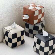1pc Nordic Style Black And White Checkerboard Tissue Box Holder For Home, Living Room, Dining Room - Multicolor - View 9