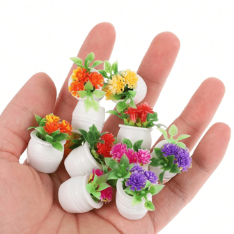 1/12比例公仔屋微型盆栽植物，逼真綠植和花卉裝飾模型，隨機4入組