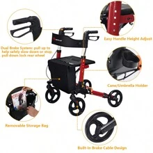 Goplus Folding Rollator Walker, Euro Style Rollator Walker, 4 Wheel Medical Rolling Walker With Seat & Bag, Lightweight Aluminum Walker For Seniors (Red) - Red - View 3