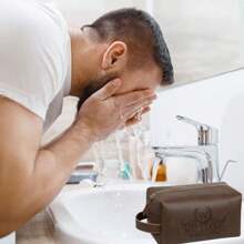 Personalized Leather Toiletry Bag For Men, Engrave Name Initials, Customized Monogram Travel Shaving Dopp Kit For Groomsmen Best Man, Graduation Gifts Father Day Gift, Wedding, Birthday, Husband, Makeup Bag - Blue - View 4