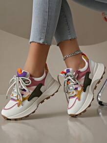 2024 New Style Thick-Soled Women's Sports Shoes, Four Seasons Color Matching Mesh Fashion Chunky Sneakers - Multicolor - View 4