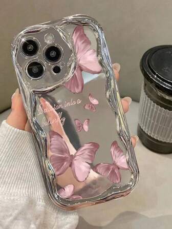 Coque de téléphone miroir Apple Fairycore nouvelle vague de bord électroplaqué crémeuse avec papillon peint en couleurs vives, rouge, pour 10. Coque mignonne et anti-chute, compatible avec 14. Coque de téléphone anti-chute à peinture couleur bonbon créative, compatible avec 15 Pro Max, 13, 14, 11, P12. Coque de téléphone mobile à peinture sur bord TPU souple anti-chute.