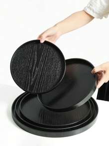 1pc Black Wooden Rectangular/Circular Tray For Home Use In Serving Desserts, Coffee, Tea, Fruits, Sushi, Steak, Bread, Snacks; Clear Texture For Displaying Glasses - Black - View 8