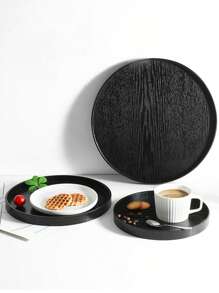 1pc Black Wooden Rectangular/Circular Tray For Home Use In Serving Desserts, Coffee, Tea, Fruits, Sushi, Steak, Bread, Snacks; Clear Texture For Displaying Glasses - Black - View 10