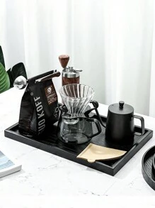 1pc Black Wooden Rectangular/Circular Tray For Home Use In Serving Desserts, Coffee, Tea, Fruits, Sushi, Steak, Bread, Snacks; Clear Texture For Displaying Glasses - Black - View 5